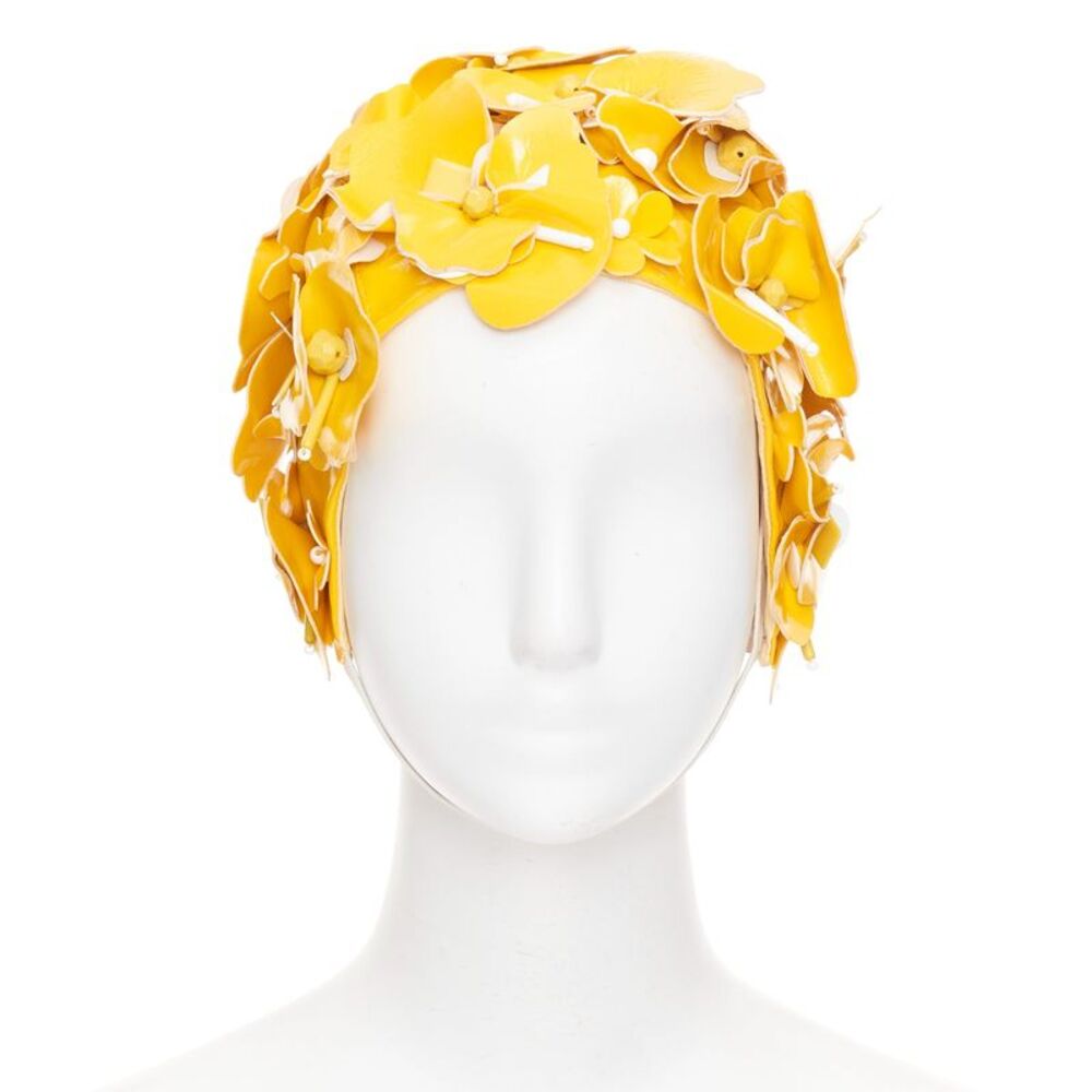 Miu Miu yellow patent leather petals beaded swim cap hat - Picture 2 of 9